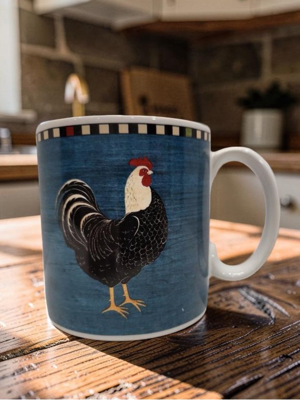 Warren Kimble  rich blue Rooster “huge” Ceramic Coffee Mug ,Farmhouse Style 1999